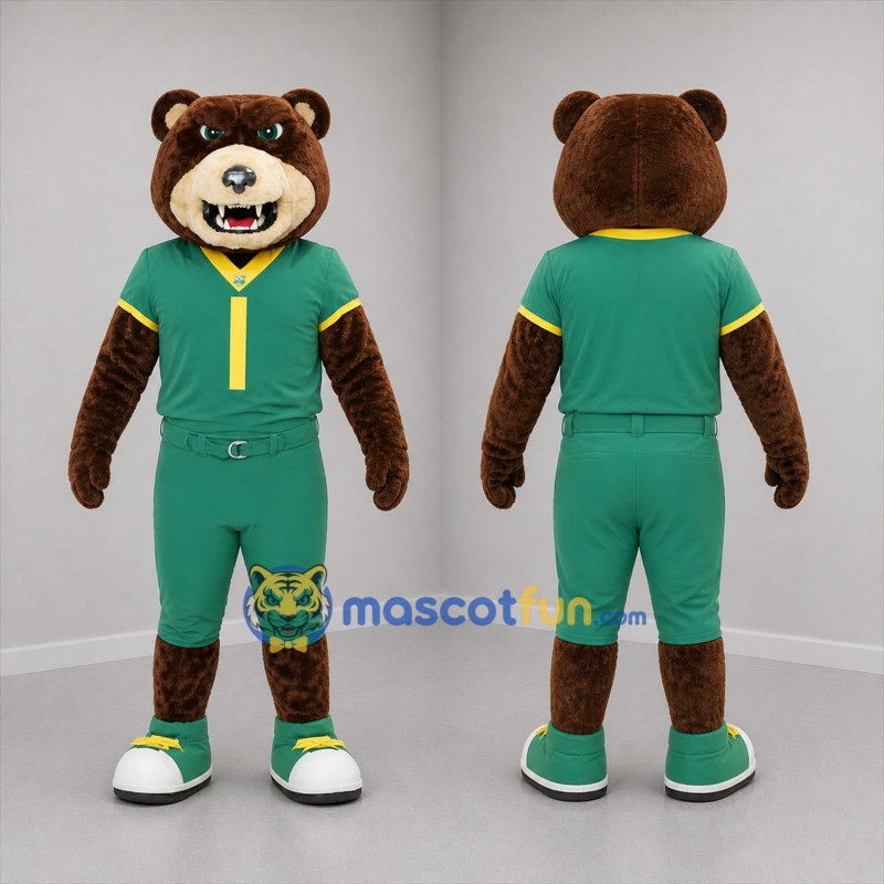 Custom Brown and Green Football Bear Mascot Costume Adult Full Body Suit for Sports Events