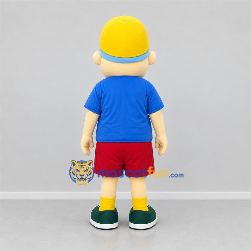 Custom Blue Red and Yellow Boy Mascot Costume Adult Full Body Suit for Children's Events