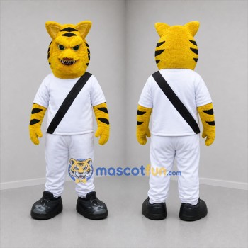 Custom Yellow and White Tiger Mascot Costume Adult Full Body Suit for Sports Events