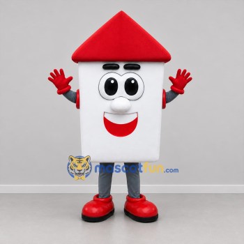 Custom White and Red House Mascot Costume Adult Full Body Suit for Real Estate Promotions