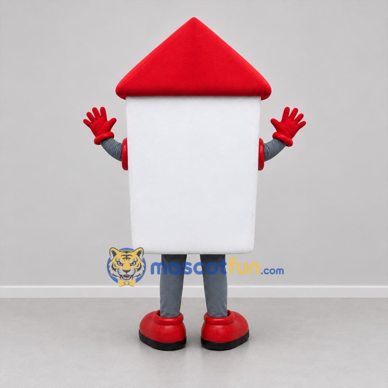 Custom White and Red House Mascot Costume Adult Full Body Suit for Real Estate Promotions