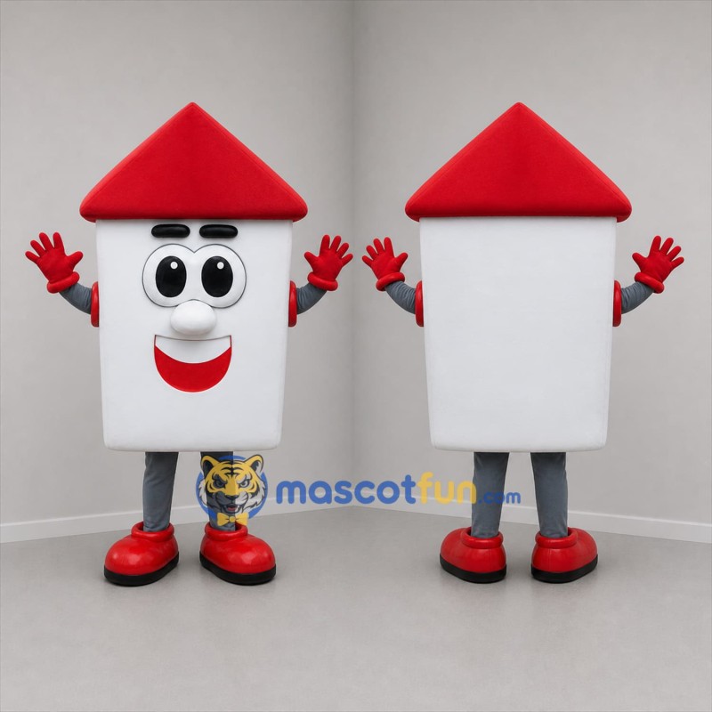 Custom White and Red House Mascot Costume Adult Full Body Suit for Real Estate Promotions
