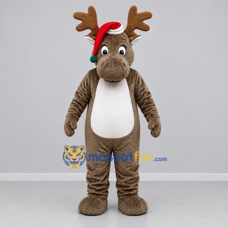 Custom Brown and White Christmas Moose Mascot Costume Adult Full Body Suit for Christmas Events