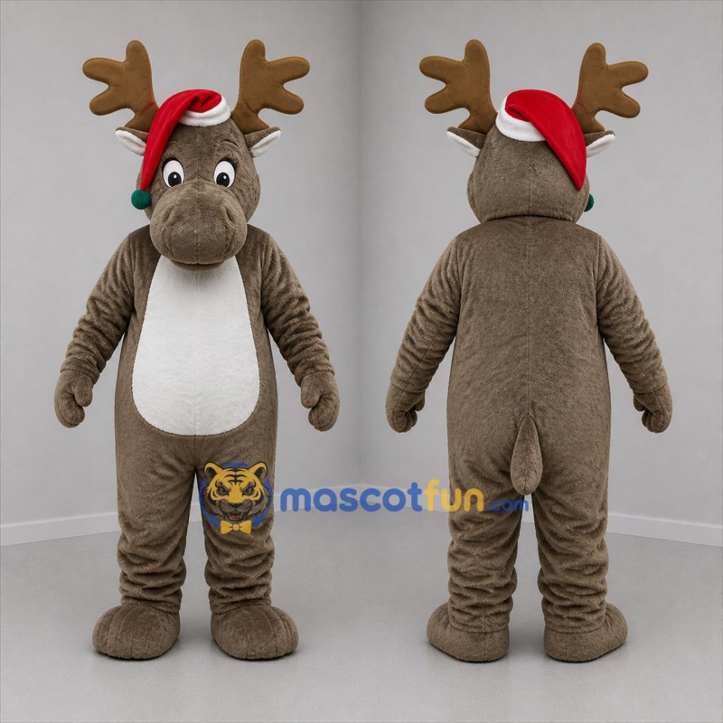 Custom Brown and White Christmas Moose Mascot Costume Adult Full Body Suit for Christmas Events