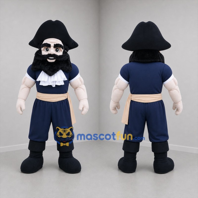 Custom Navy Blue and Black Pirate Mascot Costume Adult Full Body Suit for Costume Parties
