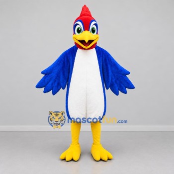 Custom Blue Red and White Woodpecker Mascot Costume Adult Full Body Suit for School Events
