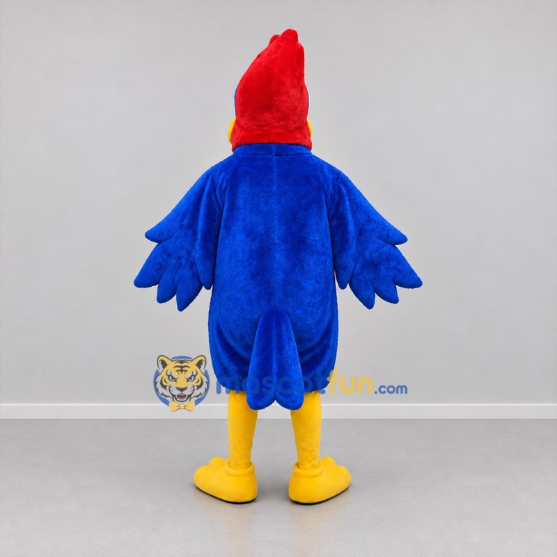 Custom Blue Red and White Woodpecker Mascot Costume Adult Full Body Suit for School Events