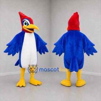 Custom Blue Red and White Woodpecker Mascot Costume Adult Full Body Suit for School Events