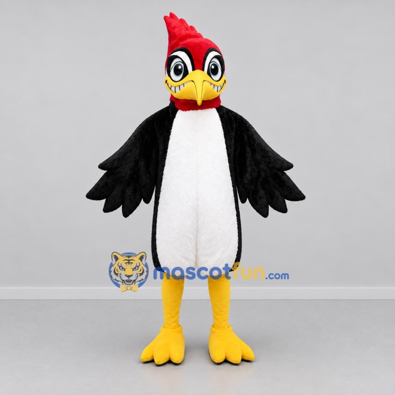 Custom Black Red and White Woodpecker Mascot Costume Adult Full Body Suit for Nature Events