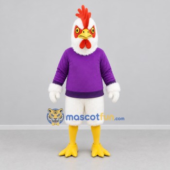 Custom White and Purple Rooster Mascot Costume Adult Full Body Suit for Farm Events