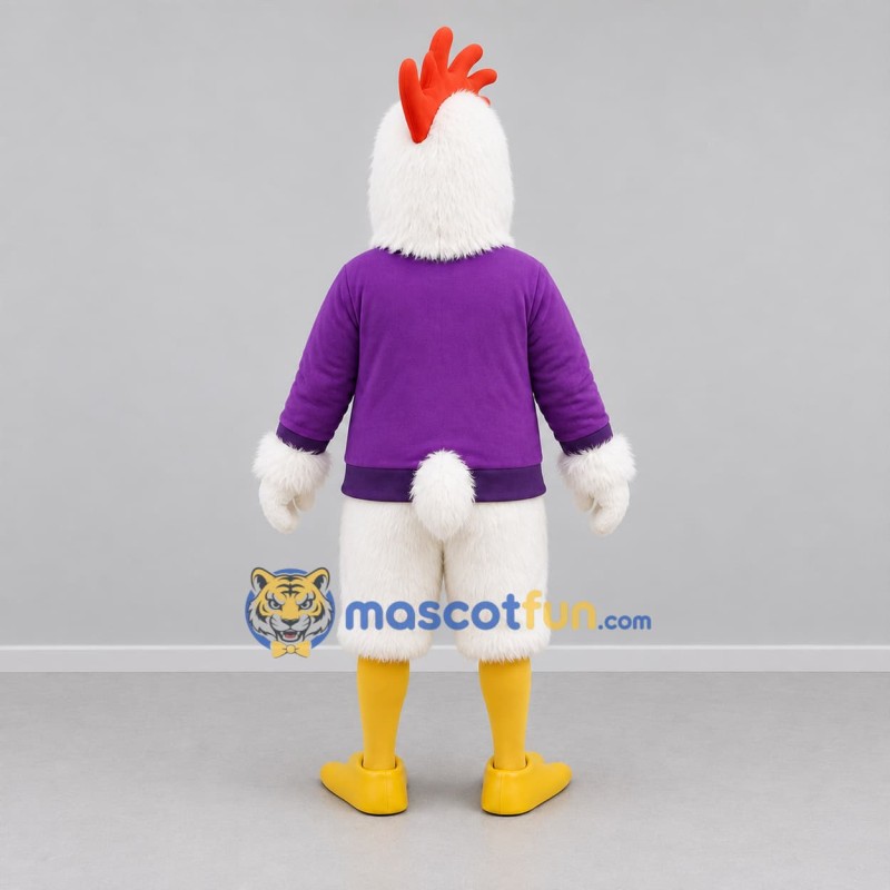 Custom White and Purple Rooster Mascot Costume Adult Full Body Suit for Farm Events
