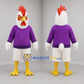 Custom White and Purple Rooster Mascot Costume Adult Full Body Suit for Farm Events