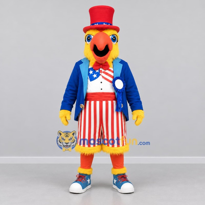 Custom Red White and Blue Patriotic Parrot Mascot Costume Adult Full Body Suit for Independence Day Parades