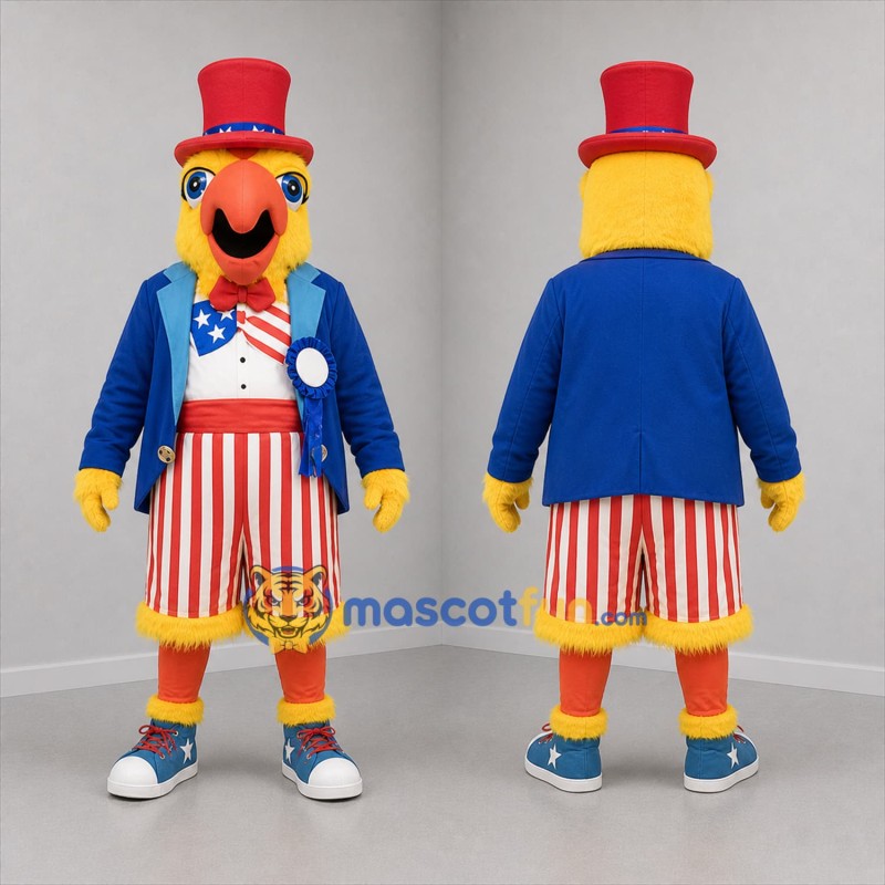 Custom Red White and Blue Patriotic Parrot Mascot Costume Adult Full Body Suit for Independence Day Parades