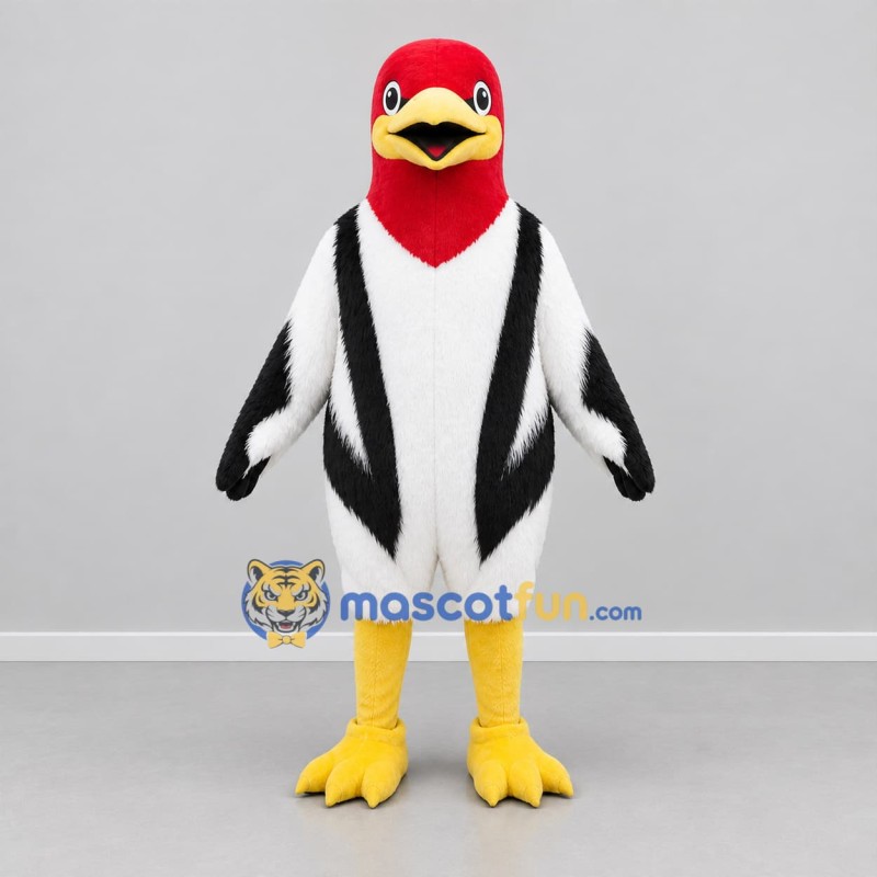 Custom Black White and Red Woodpecker Mascot Costume Adult Full Body Suit for Nature Events