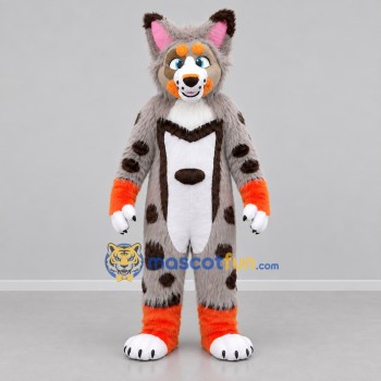 Custom Gray and Orange Lynx Mascot Costume Adult Full Body Suit for Wildlife Events