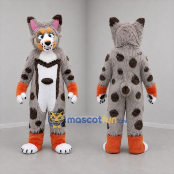 Custom Gray and Orange Lynx Mascot Costume Adult Full Body Suit for Wildlife Events