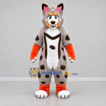 Custom Gray and Orange Lynx Mascot Costume Adult Full Body Suit for Zoo Events