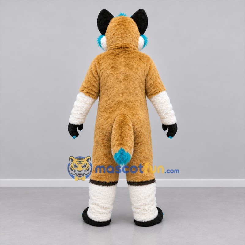 Custom Tan White and Turquoise Fox Mascot Costume Adult Full Body Suit for Costume Parties