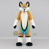 Custom Tan White and Turquoise Fox Mascot Costume Adult Full Body Suit for Children's Events
