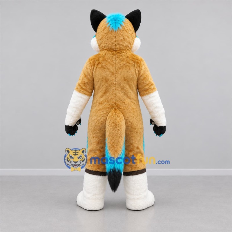 Custom Tan White and Turquoise Fox Mascot Costume Adult Full Body Suit for Costume Parties