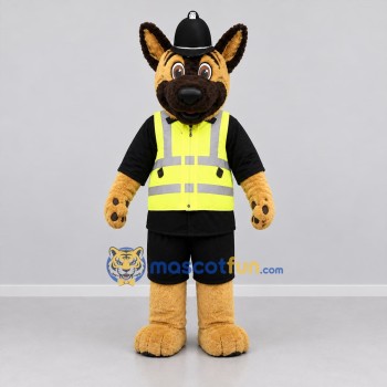 Custom Tan Black and Yellow Police Dog Mascot Costume Adult Full Body Suit for Community Events