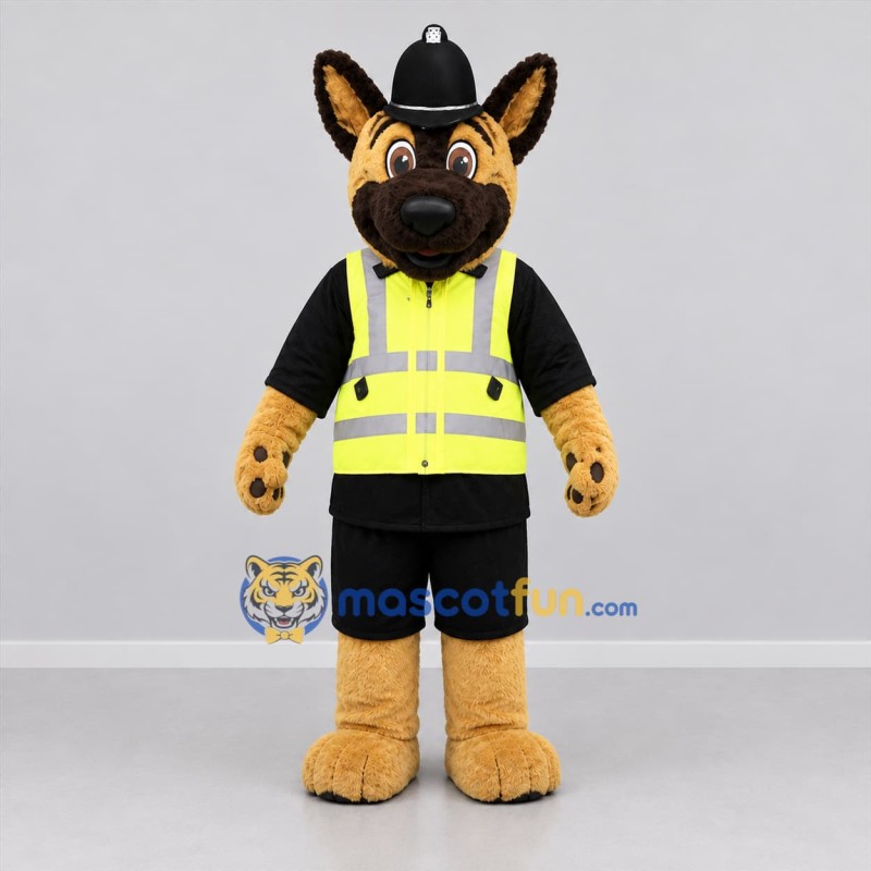 Custom Tan Black and Yellow Police Dog Mascot Costume Adult Full Body Suit for Community Events