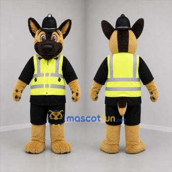 Custom Tan Black and Yellow Police Dog Mascot Costume Adult Full Body Suit for Community Events
