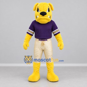 Custom Yellow and Purple Bulldog Mascot Costume Adult Full Body Suit for Sports Events