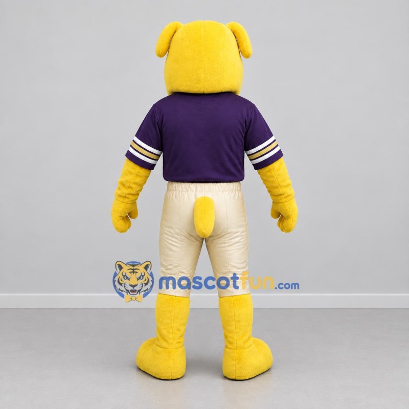 Custom Yellow and Purple Bulldog Mascot Costume Adult Full Body Suit for Sports Events