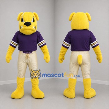 Custom Yellow and Purple Bulldog Mascot Costume Adult Full Body Suit for Sports Events