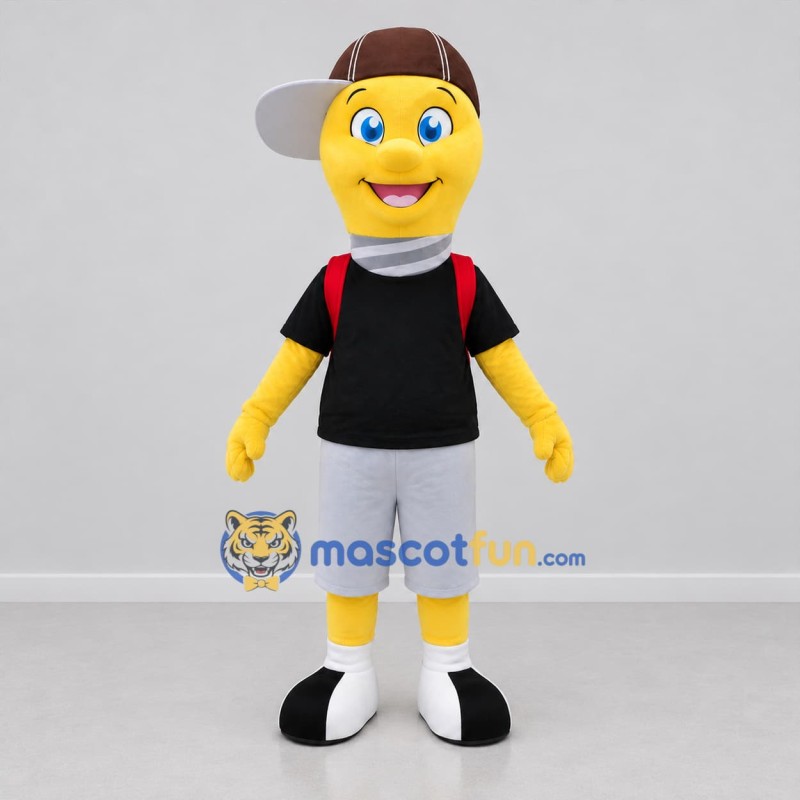 Custom Yellow and Black Schoolboy Mascot Costume Adult Full Body Suit for School Events