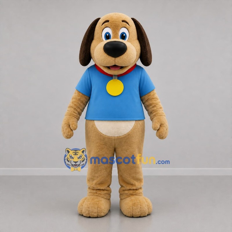 Custom Tan and Blue Dog Mascot Costume Adult Full Body Suit for Pet Events
