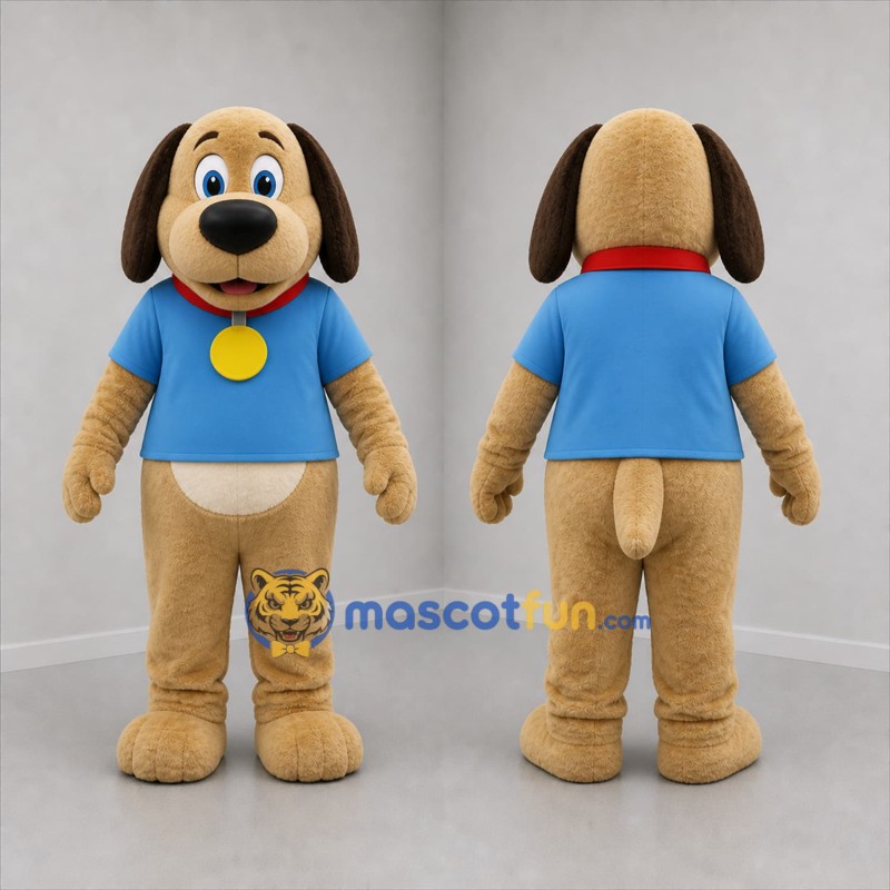Custom Tan and Blue Dog Mascot Costume Adult Full Body Suit for Pet Events