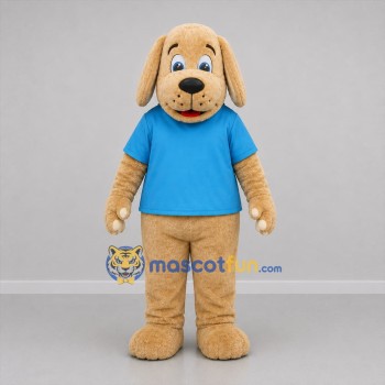 Custom Tan and Blue Dog Mascot Costume Adult Full Body Suit for Children's Events