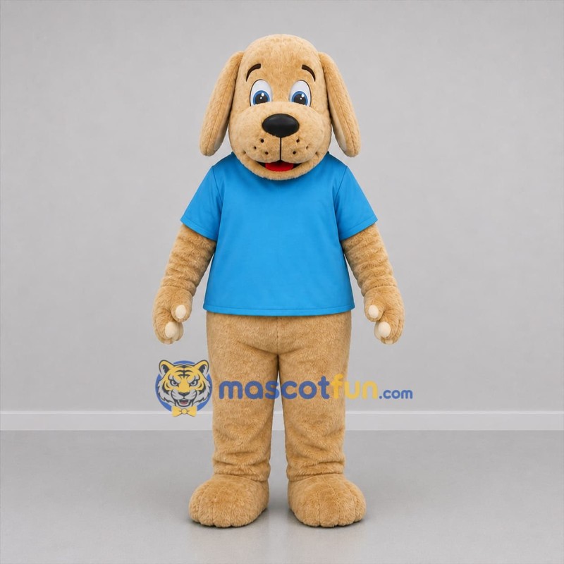 Custom Tan and Blue Dog Mascot Costume Adult Full Body Suit for Children's Events