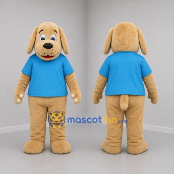 Custom Tan and Blue Dog Mascot Costume Adult Full Body Suit for Children's Events