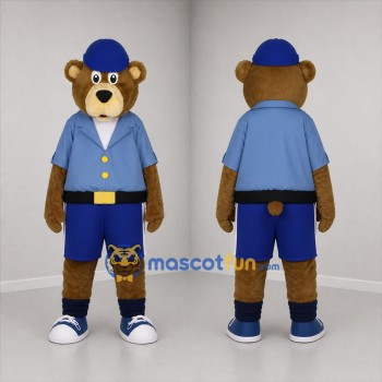 Custom Brown and Blue Bear Mascot Costume Adult Full Body Suit for Community Events
