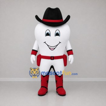 Custom White and Red Cowboy Tooth Mascot Costume Adult Full Body Suit for Dental Events