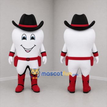 Custom White and Red Cowboy Tooth Mascot Costume Adult Full Body Suit for Dental Events