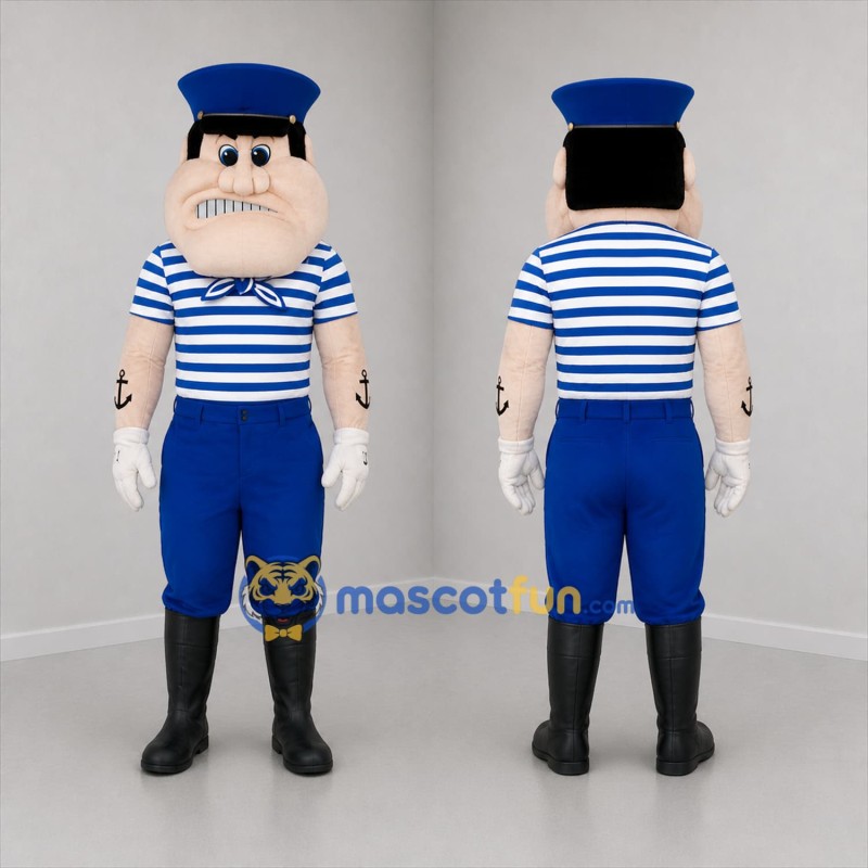 Custom Blue and White Sailor Mascot Costume Adult Full Body Suit for Nautical Events
