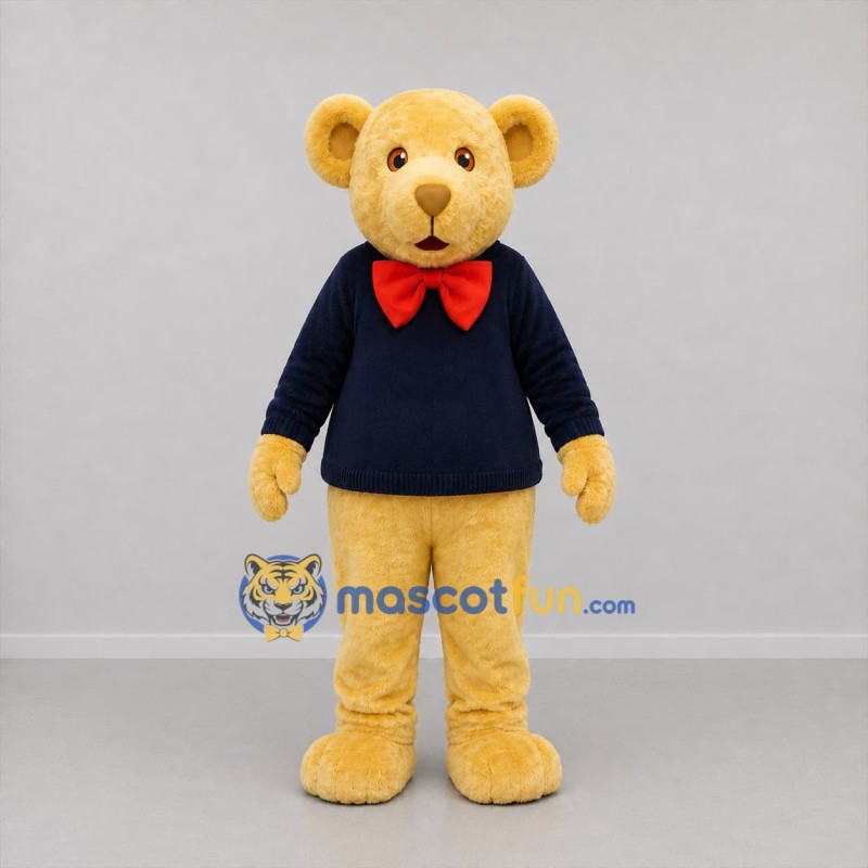 Custom Golden Yellow and Navy Blue Teddy Bear Mascot Costume Adult Full Body Suit for Children's Events