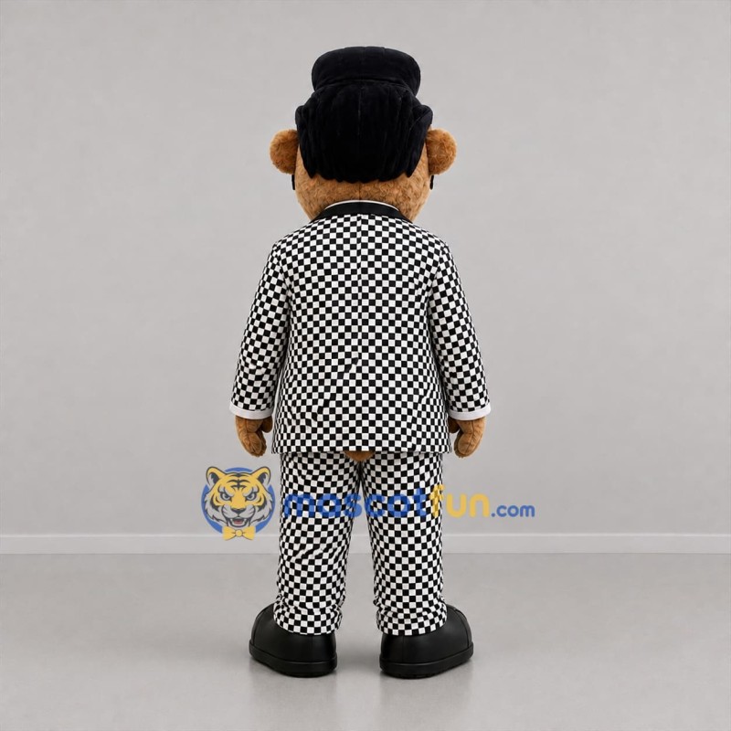 Custom Brown Black and White Rock Singer Bear Mascot Costume Adult Full Body Suit for Music Events