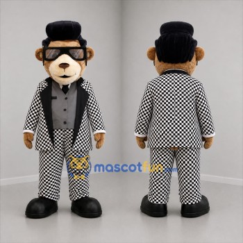 Custom Brown Black and White Rock Singer Bear Mascot Costume Adult Full Body Suit for Music Events