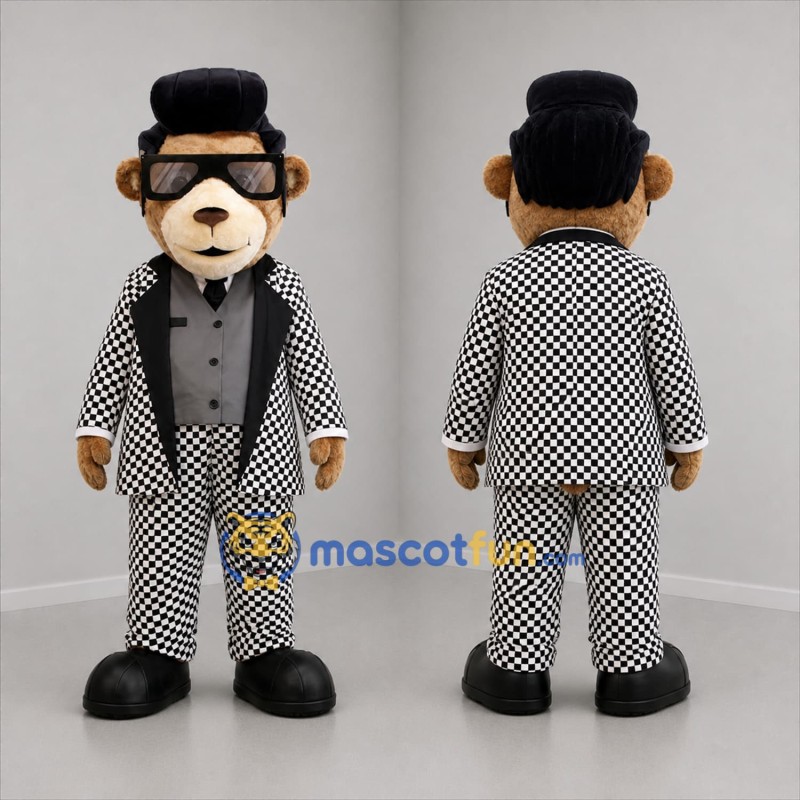 Custom Brown Black and White Rock Singer Bear Mascot Costume Adult Full Body Suit for Music Events