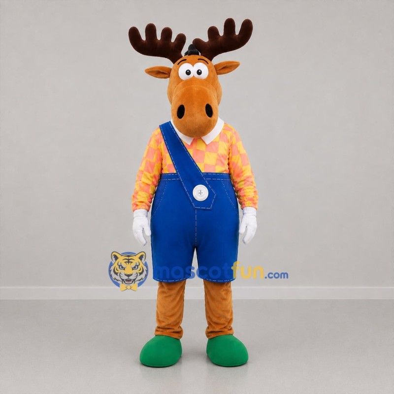 Custom Brown and Blue Moose Mascot Costume Adult Full Body Suit for Children's Events