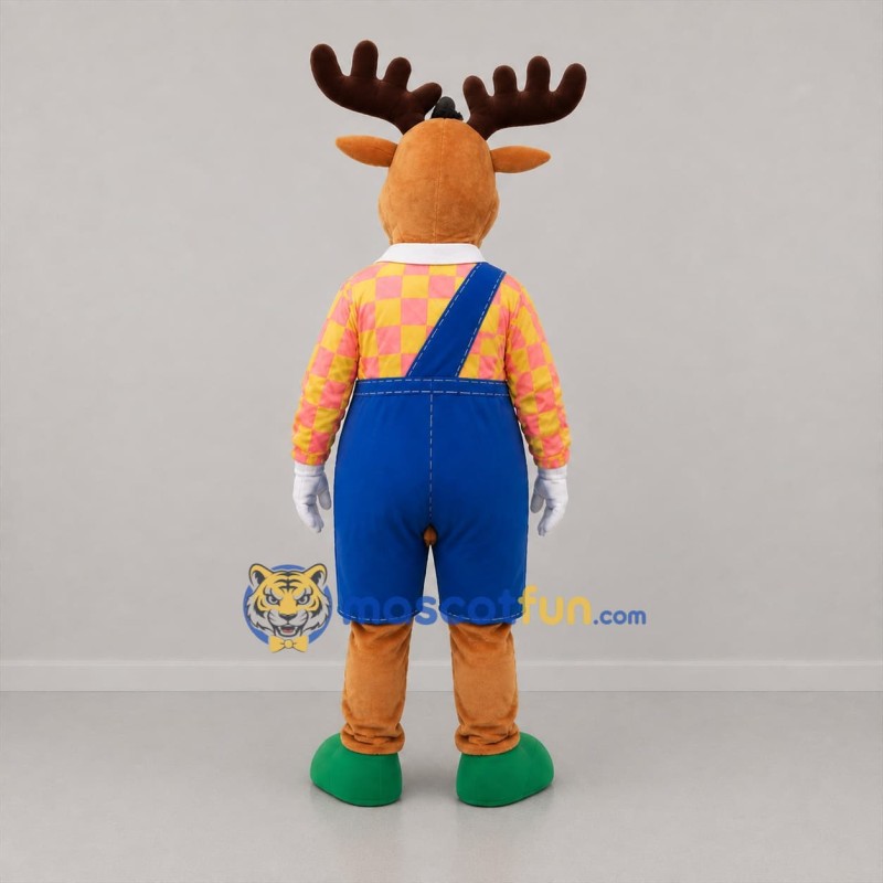 Custom Brown and Blue Moose Mascot Costume Adult Full Body Suit for Children's Events
