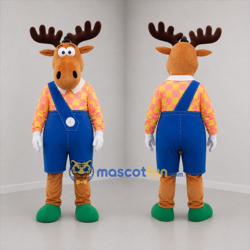Custom Brown and Blue Moose Mascot Costume Adult Full Body Suit for Children's Events