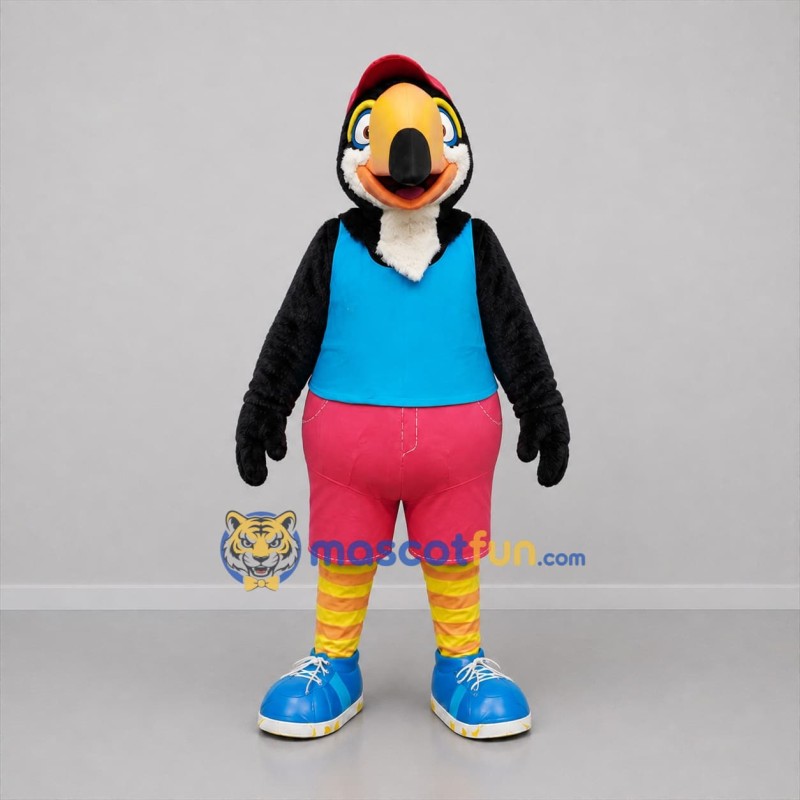 Custom Black Blue and Pink Toucan Mascot Costume Adult Full Body Suit for Tropical Events