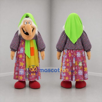 Custom Green and Multicolor Storybook Witch Mascot Costume Adult Full Body Suit for Halloween Events